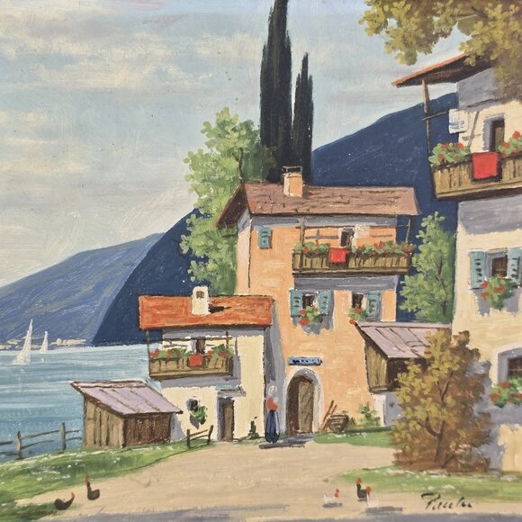 Signed Gustav Pawlu Mediterranean Coastal Scene Landscape Oil Painting on Board - Picture 3 of 8